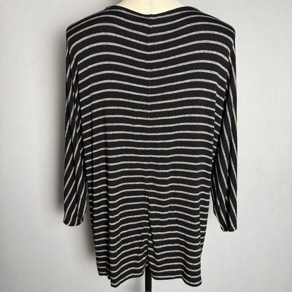 J. Jill Striped Wearever V-Neck Top, 3/4 Dolman Sleeves Sz XL TALL Black & Gray - Picture 2 of 12